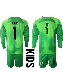 Frankreich Hugo Lloris #1 Torwart Auswärts Trikotsatz für Kinder WM 2022 Langarm (+ Kurze Hosen)
